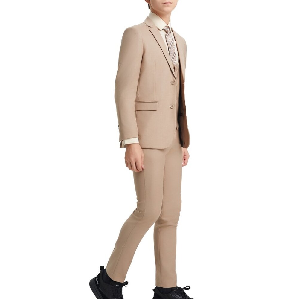 Premium Tan Notch Lapel 5 Piece Stacy Adams Boy's Suit